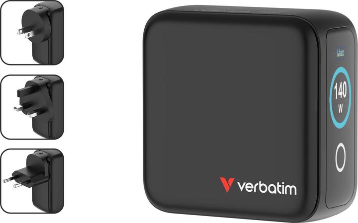 Actual product image Verbatim Mini GaN Charger 4 Port 140W w Display (EU/UK/US) (140 W, 4 ports)