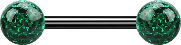 Produktbild Star Piercing Barbell schwarz mit zwei Kristallkugeln grün Epoxy Schutzschicht (Titan, ohne Messing)