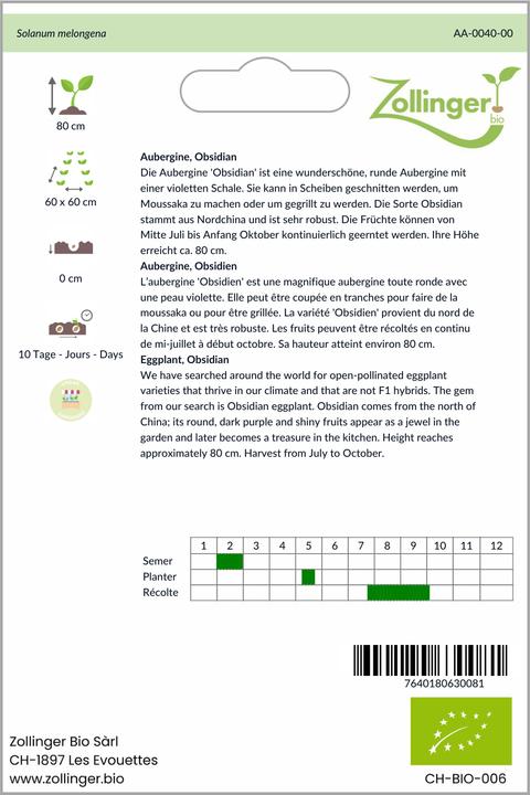 Produktbild Zollinger Bio Auberginen, Obsidian