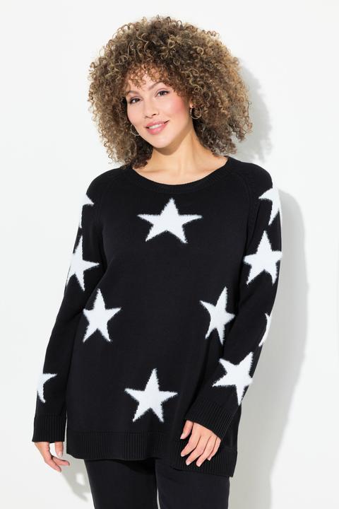 Image du produit Ulla Popken Pull à col rond et manches longues raglan, étoiles brillantes (58)