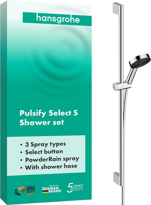 Actual product image hansgrohe Pulsify Select S shower set 105 3 spray types Relaxation with shower rail 90 cm