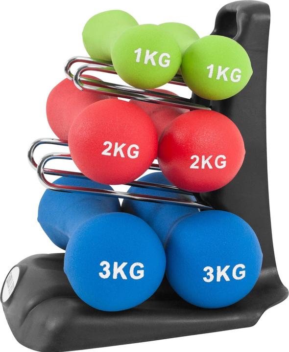Actual product image Gorilla Sports Dumbbell set with stand (2 x 1 kg, 2 x 2 kg, 2 x 3 kg)
