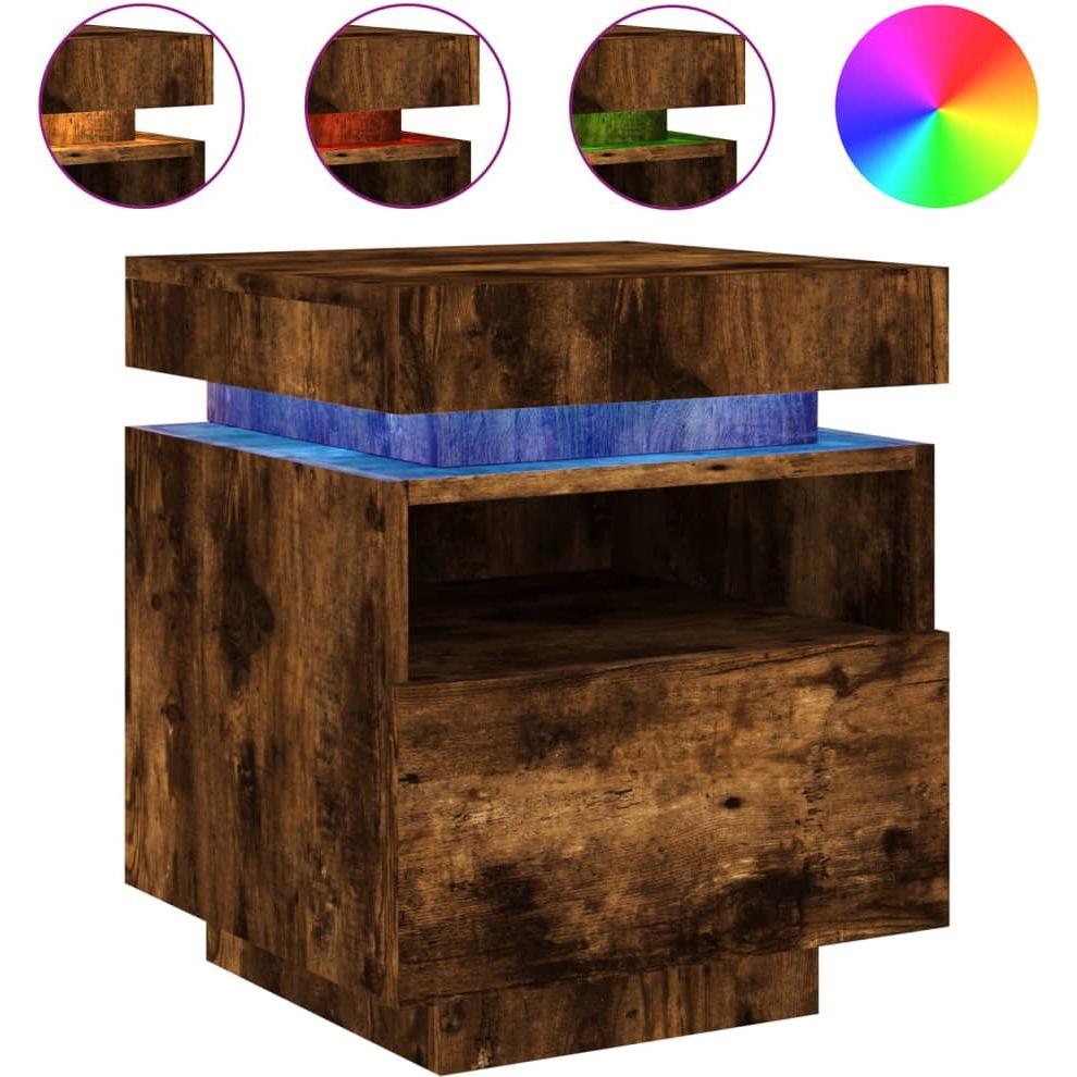VidaXL, Nachttisch, Nachttisch mit LED-Leuchten Räuchereiche 40x39x48,5 (40 x 39 x 48.5 cm)
