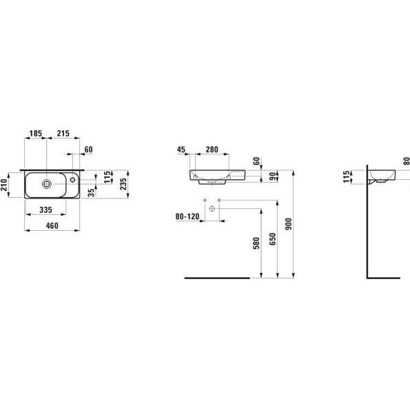 Thumbnail - Laufen, Waschbecken, Meda Handwaschbecken, unterbaufähig, Hahnlochbank rechts, 460x235mm, ohne Hahnloch, ohne Üb (235 mm...