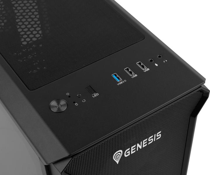Actual product image Genesis IRID 503 ARGB PC case, Micro Tower, 2xUSB 2.0, 2x jack, 1xUSB 3.0, black (Mini-ITX)