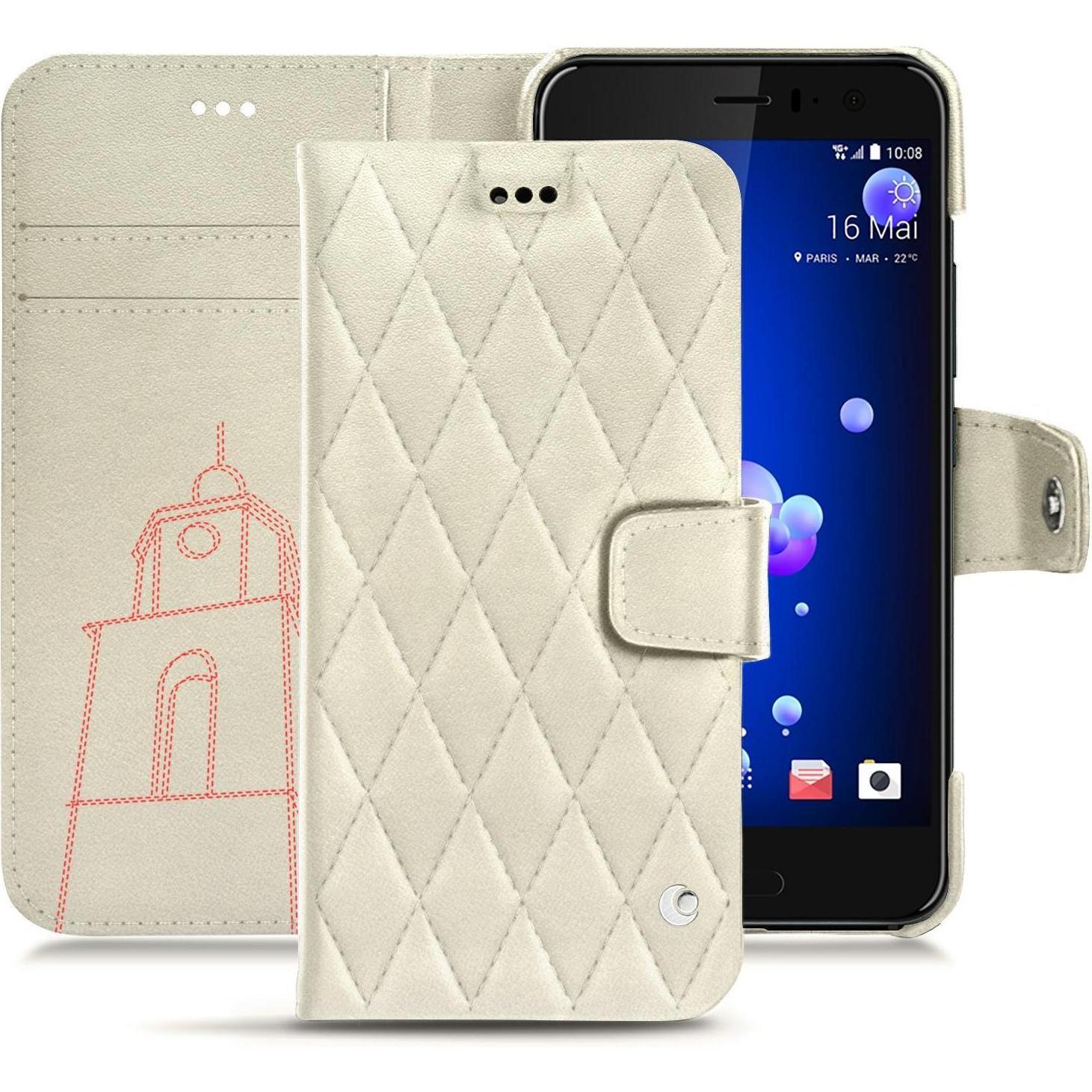 Noreve Lederschutzhülle Wallet (HTC U11), Smartphone Hülle, Weiss