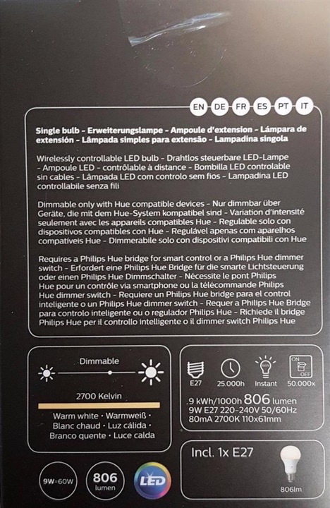Image du produit Philips Hue White (E27, 9.50 W, 800 lm, 1 x, F)
