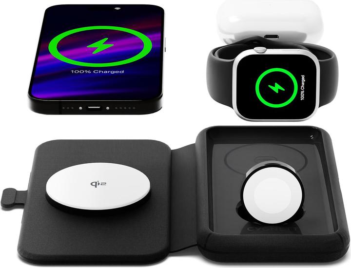Immagine prodotto Cygnett Caricabatterie wireless 3 in 1 MagTravel Qi2.0 (CY4530WIRDE) (25 W)