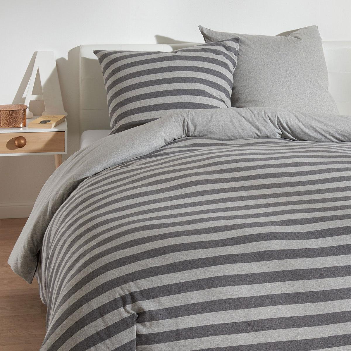 Thumbnail - Traumschlaf, Bettwäsche, Melange-Stripe Stone (Bettwäsche Set, 200 x 200 cm, 80 x 80 cm)