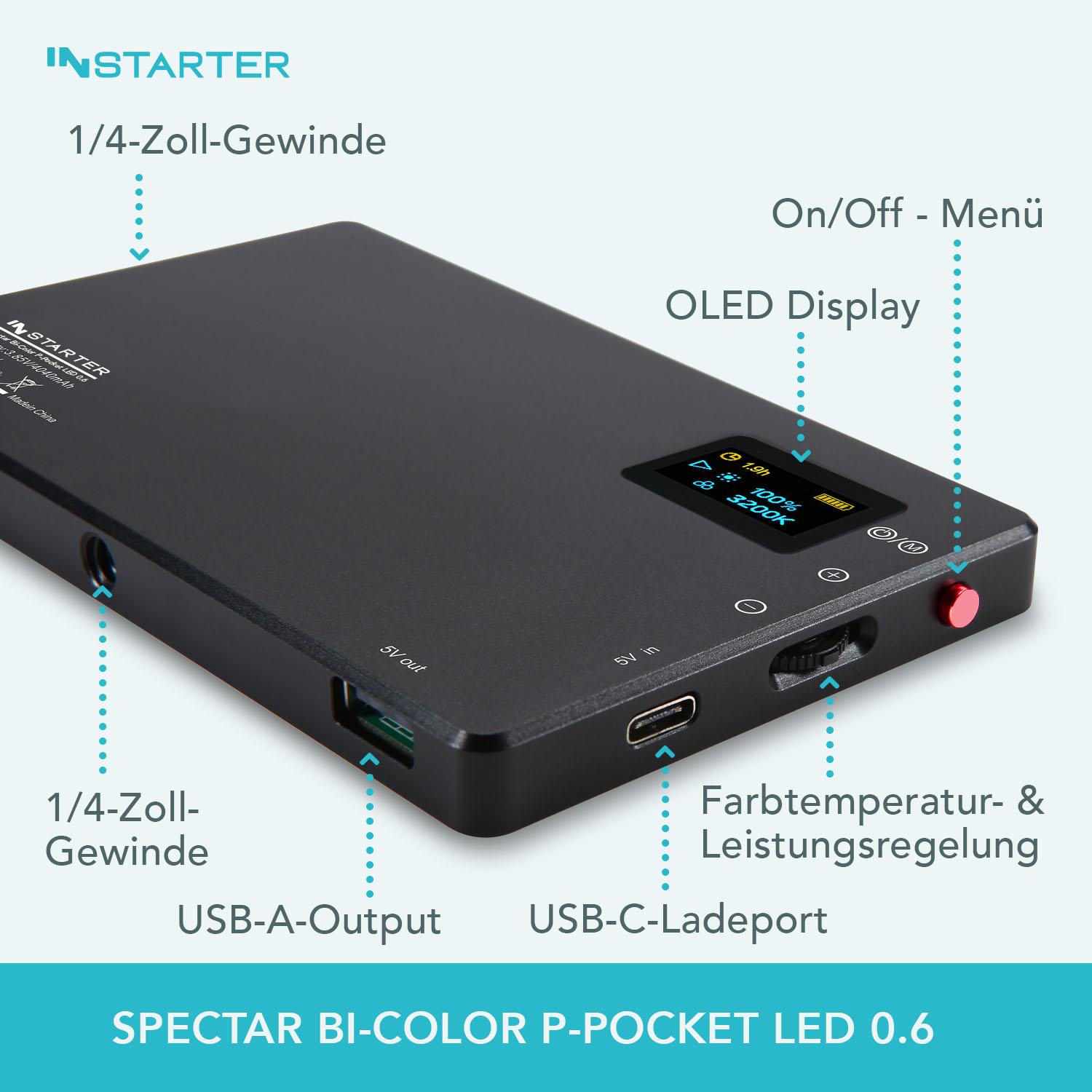 Thumbnail - Wiltec Spectar Bi-Colour P-Pocket LED 0.6 (Videoleuchte), Dauerlicht, Schwarz