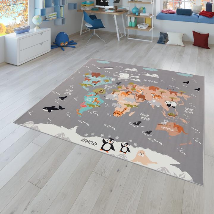 Produktbild TT Home Kinderzimmerteppich Teppich Junge Mädchen Kinderteppich Rutschfest Tiere Erde (200 x 200 cm)