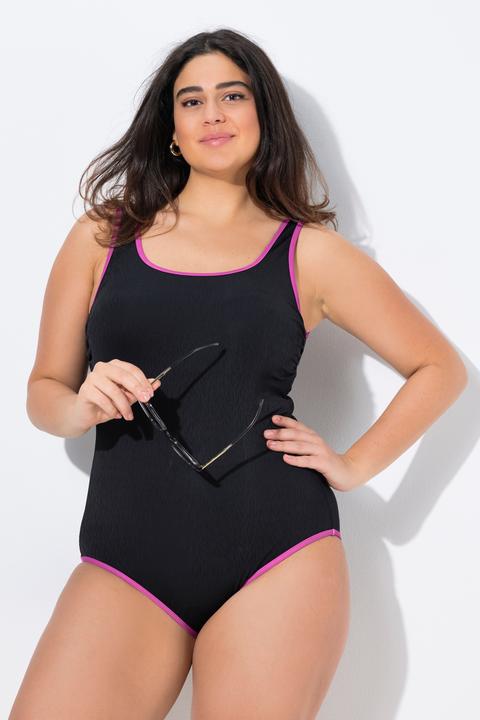 Image du produit Ulla Popken Maillot de bain, passepoils colorés, sans bonnets souples, col rond (46, 48)