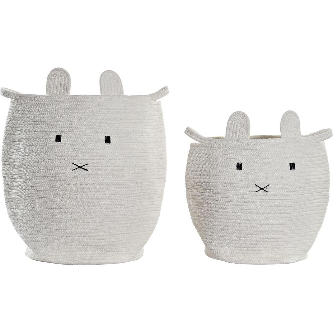 DKD Home Decor, Cesta, Set di cesti in cotone bianco per bambini (2 pezzi) (35 x 35 x 49 cm) (35 cm, 2x)