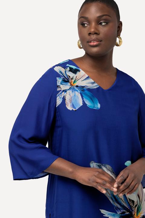 Produktbild Ulla Popken Bluse, Blüten, Oversized, V-Ausschnitt, 3/4-Glockenärmel (42, 44)
