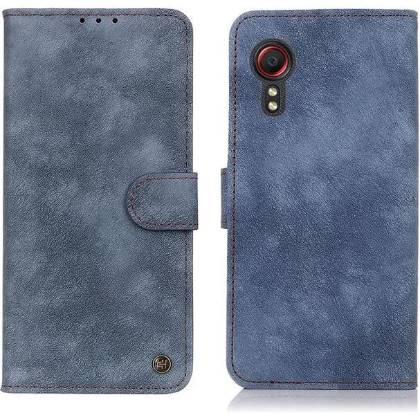 MU Classic Vintage II Leder Bookcover Series (Samsung Galaxy Xcover 5), Smartphone Hülle, Blau