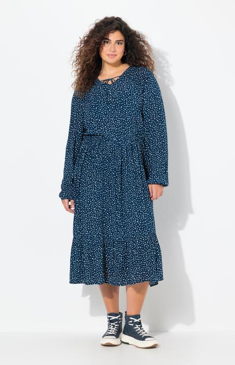 Produktbild Ulla Popken Midikleid, Pünktchen, A-Linie, V-Ausschnitt, Langarm (56)