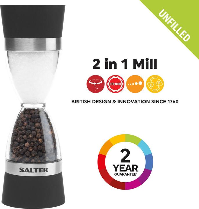 Actual product image Salter 7611 BKXRUP1 2in1 Mechanical Mill (Pepper, Salt, Various spices)