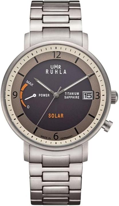 Actual product image UMR Ruhla Solar-Powered Analog Watch with Titanium Band and Power Reserve Display (Analogue wristwatch)