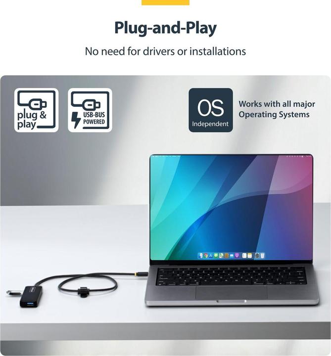 Produktbild StarTech 4-Port USB-C Hub Compact Powered Nms Ns Perp (USB-C, 4 Ports)