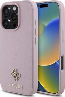 Actual product image Guess PU Grained 4G Small Metal Logo MagSafe Case Cover for iPhone 16 Pro Max - Pink (Apple iPhone 16 Pro Max)