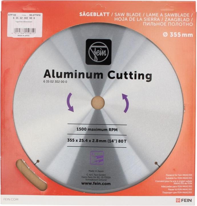 Actual product image Fein Aluminium Cutting circular saw blade 355 x 2.8 x 25.4 mm ( 63502302000 ) for MKAS 355