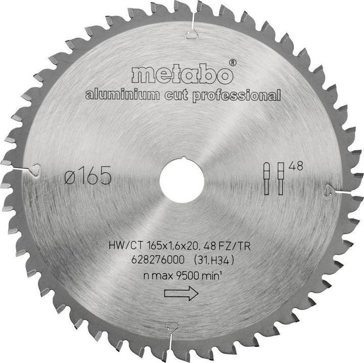 Actual product image Metabo Circular saw blade AluminiumCutProf 165x20 Z48 FZ/TR -5°