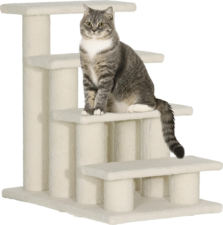 Image du produit PawHut Escalier pour chats avec 4 marches (60 cm, Blanc crème)