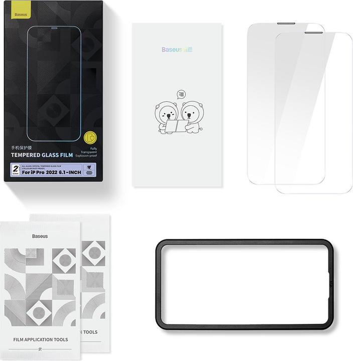 Actual product image Baseus All-glass Crystal Tempered Glass EasyStick Film (Cellular Dust-proof) iP14 (Pack of 2) (2 pcs., Apple iPhone 13, Apple iPhone 13 Pro, Apple iPhone 14 Pro)