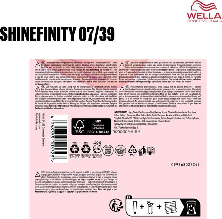 Image du produit Wella Shinefinity 07/39 Chroma Gold - 60ml (07, 39 Chroma Or)
