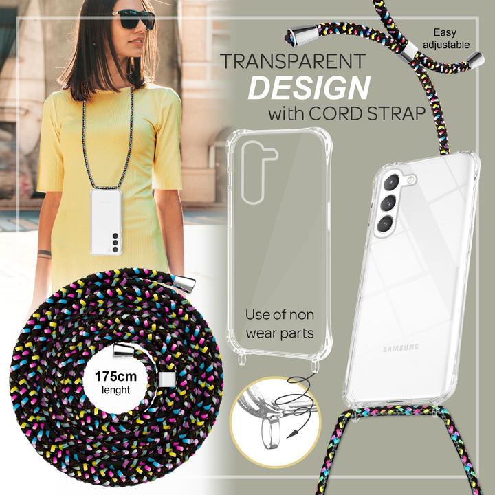 Actual product image Nalia Clear hybrid case with chain to hang around the neck