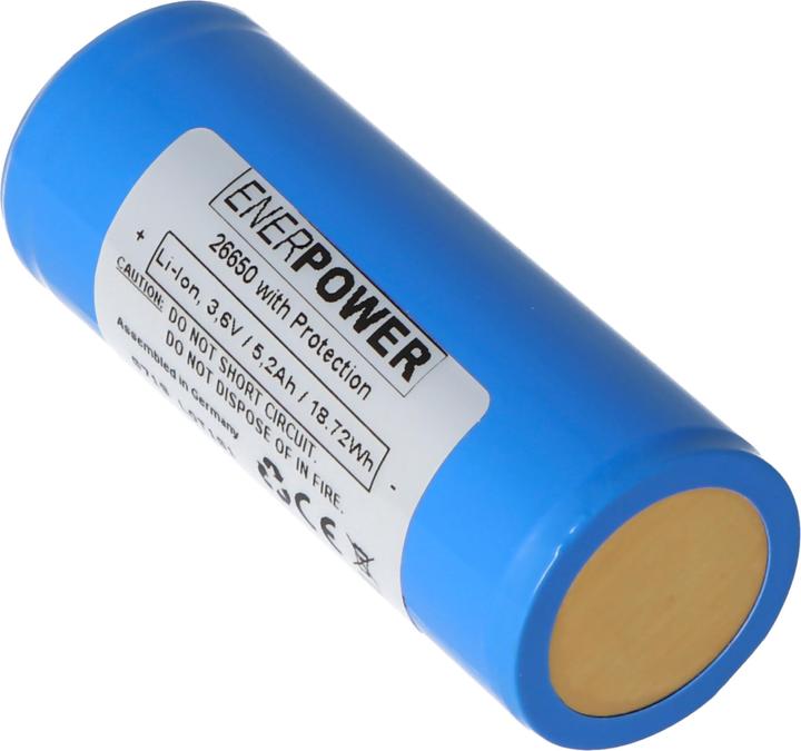 Actual product image AccuCell Battery Enerpower 26650, positive terminal increased PCB protected (Device specific)