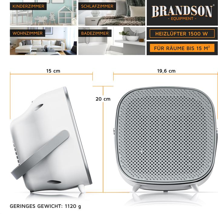 Actual product image Brandson Ceramic fan heater 1500 watt, bathroom quick heater with temperature control, energy-saving, quiet (1500 W)