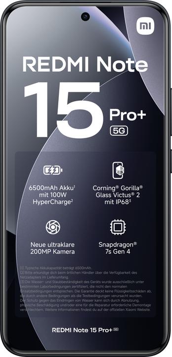 Immagine prodotto Xiaomi Redmi Note 15 Pro + (256 GB, Nero, Nero, 6.83", Doppia SIM, 5G)