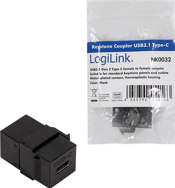 Actual product image LogiLink Keystone connector USB 3.1, black Connectors: USB-C Coupler (Keystone module)