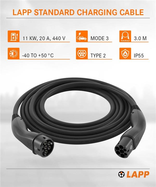 Actual product image Lapp Mobility Ladekabel Typ 2, bis zu 11 kW, 3 m, schwarz (Type 2, 11 kW, 3 m)