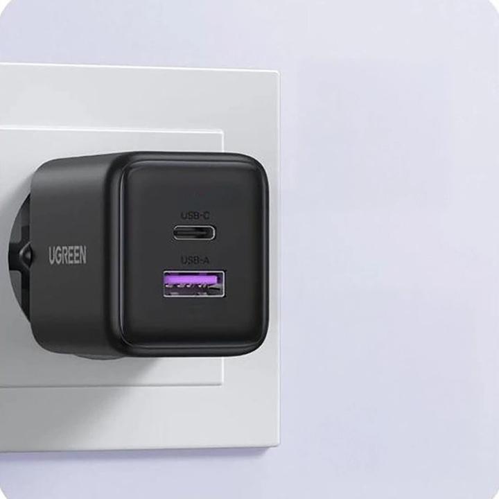 Actual product image Ugreen - Wall Charger X516 (55539) - USB, Type-C, GaN Fast Charger, 30W, QC3.0 - Grey (30 W, 2 ports)