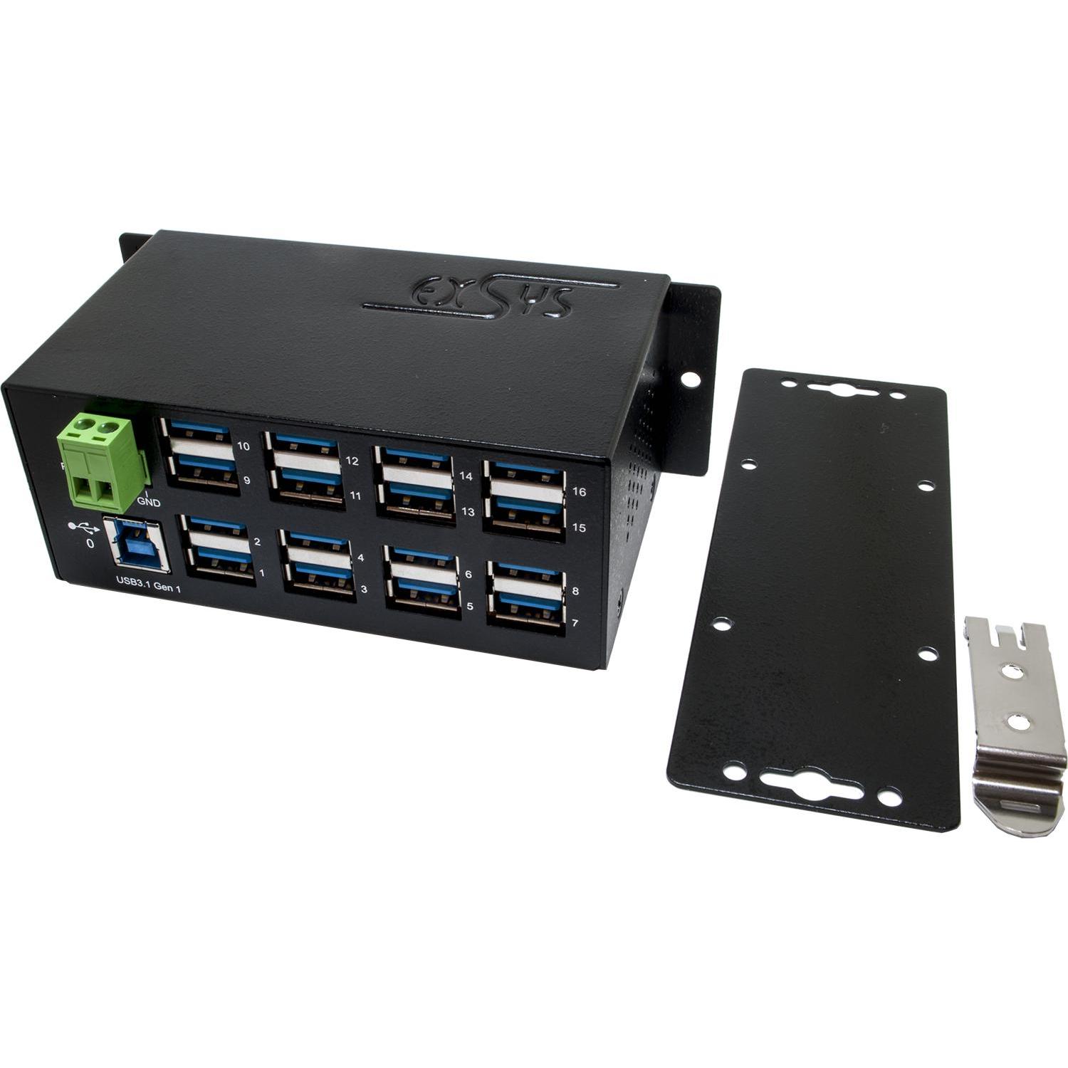Exsys EX-1113HMS, 16xUSB 3.0/3.1 MetallHUB (USB-B, 16 Ports), Dockingstation + USB Hub, Schwarz