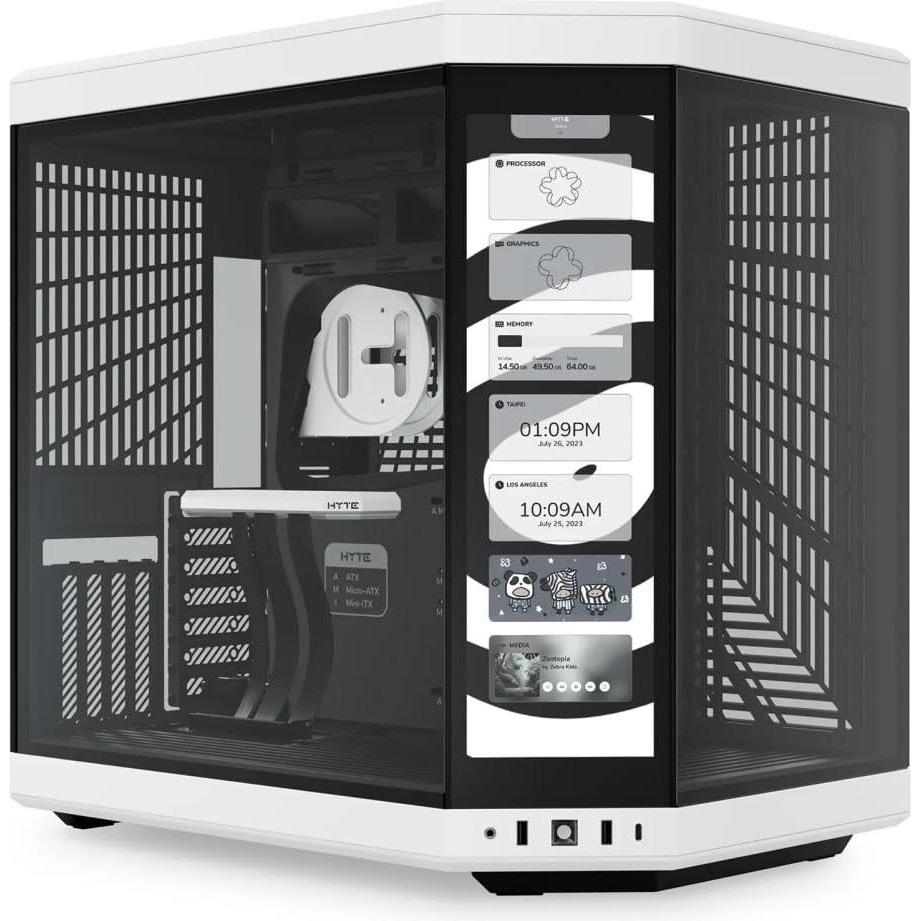 Hyte Y70 Touch White (E-ATX, ATX, ITX, mATX), PC Gehäuse, Schwarz, Transparent, Weiss