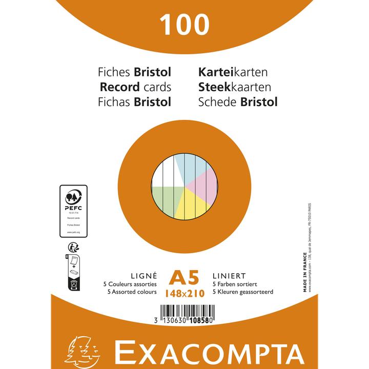 Produktbild Exacompta Karteikarten liniert (148 x 210 mm, 205 g/m², 100 x)