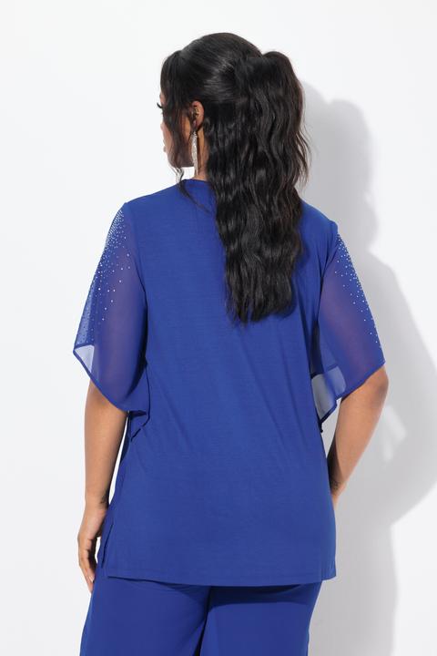Produktbild Ulla Popken T-Shirt, Ziersteine, A-Linie, V-Ausschnitt, 3/4-Chiffonärmel (46, 48)