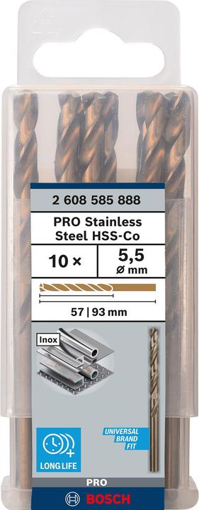 Produktbild Bosch Professional Zubehör PRO Stainless Steel HSS-Co Spiralbohrer, 5.5 x 57 x 93 mm (5.5 mm)