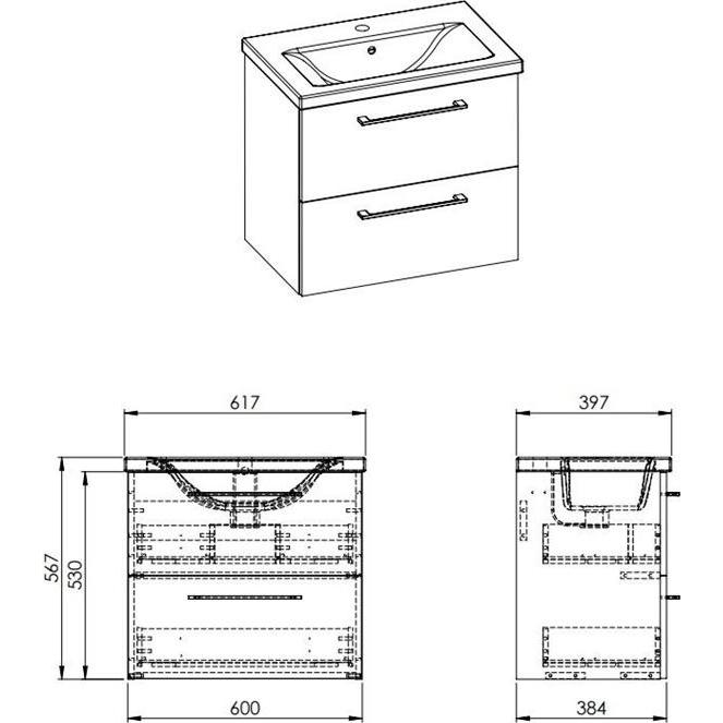 Thumbnail - Elita, Badezimmerschrank, Set Cheese Plus 60 2dr Black Matt