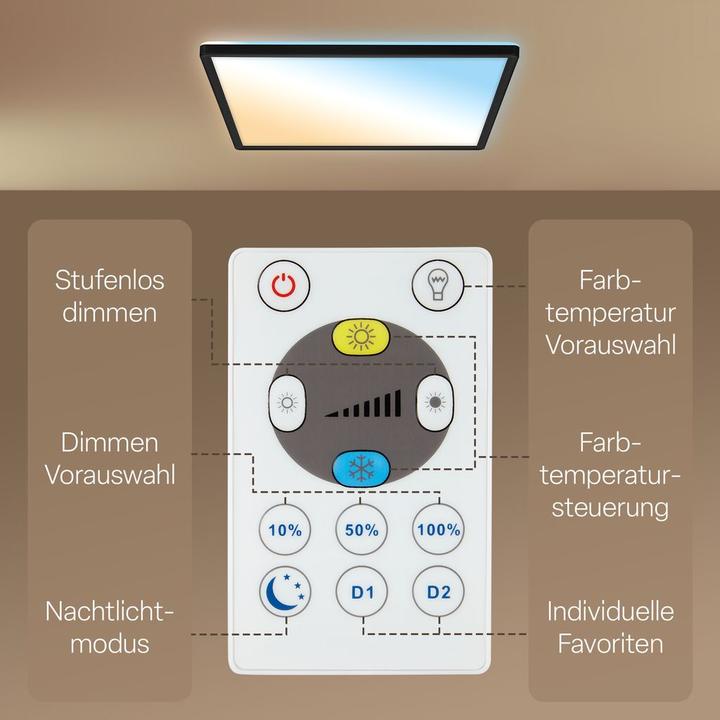 B.K.Licht SHALLOW ultraflaches CCT LED Panel, IP44, schwarz, 420x420 ...