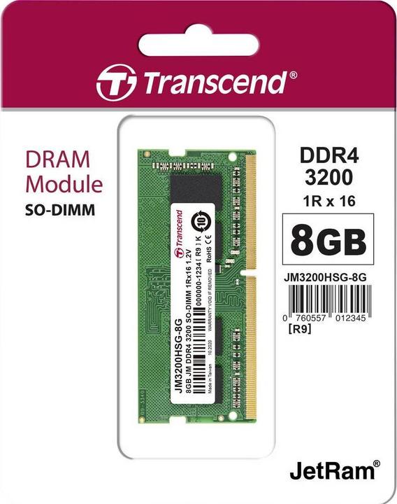 Actual product image Transcend Laptop Memory Module 8 DDR4 3200MHz Memory Module (1 x 8GB, 3200 MHz, DDR4-RAM, SO-DIMM)