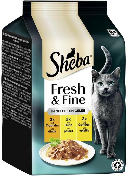 Image du produit Sheba Sachet fraîcheur Fresh & Fine en gelée avec de la dinde, du poulet, de la volaille 6 x 50 g (Adulte, 6 pcs, 300 g)