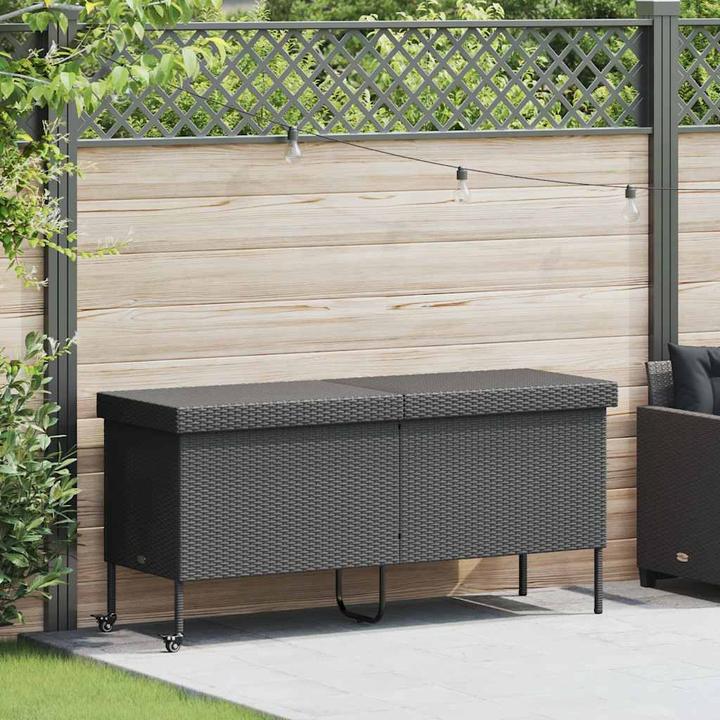 Immagine prodotto VidaXL Cassapanca da giardino con rotelle nera 160x55x75 cm in poly rattan