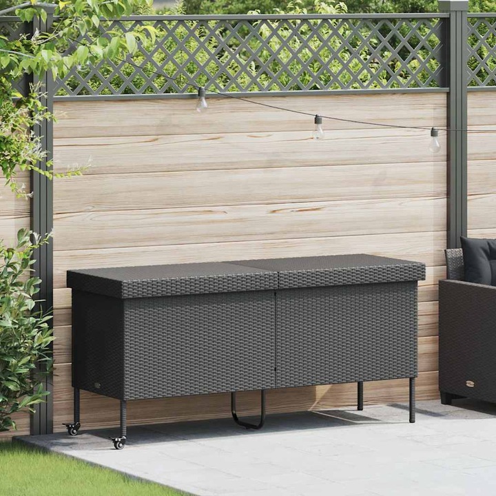 Actual product image VidaXL Garden chest with castors black 160x55x75 cm poly rattan