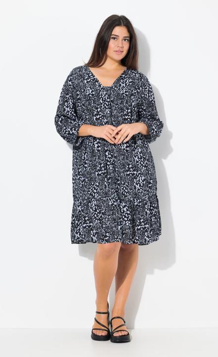 Produktbild Ulla Popken Kleid, Volantsaum, A-Linie, V-Ausschnitt, 3/4-Arm (42, 44)