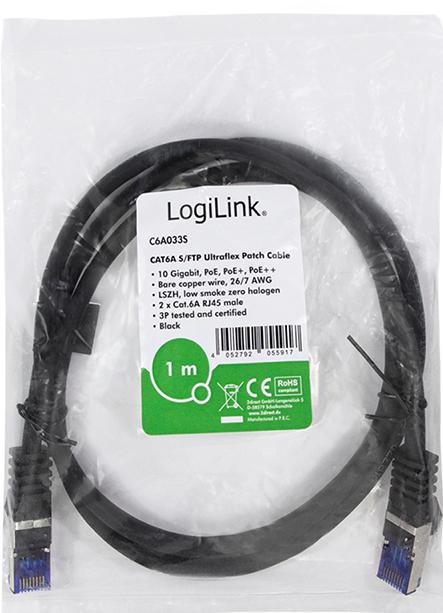 Actual product image LogiLink Patch cable Ultraflex, Cat.6A, S/FTP, 1.0 m, black (S/FTP, CAT6a, 1 m)