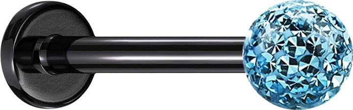 Image du produit Star Piercing Micro Labret noir avec boule de cristal aqua couche de protection en époxy (Titane G23, sans laiton)